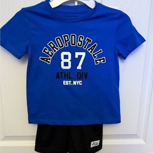 NWT Aeropostale Blue Graphic Tee and Black Shorts Set, Size 4T